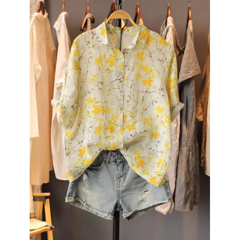 Versatile Floral-print Lightweight Blouse For Women Loose-fitting - HotGirlsOnly